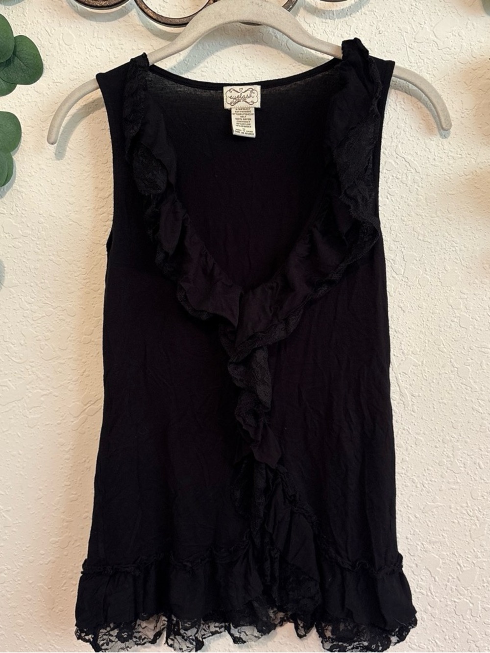 Y2K Whimsigoth Black Ruffled Lace Neck Tank Topβ¨